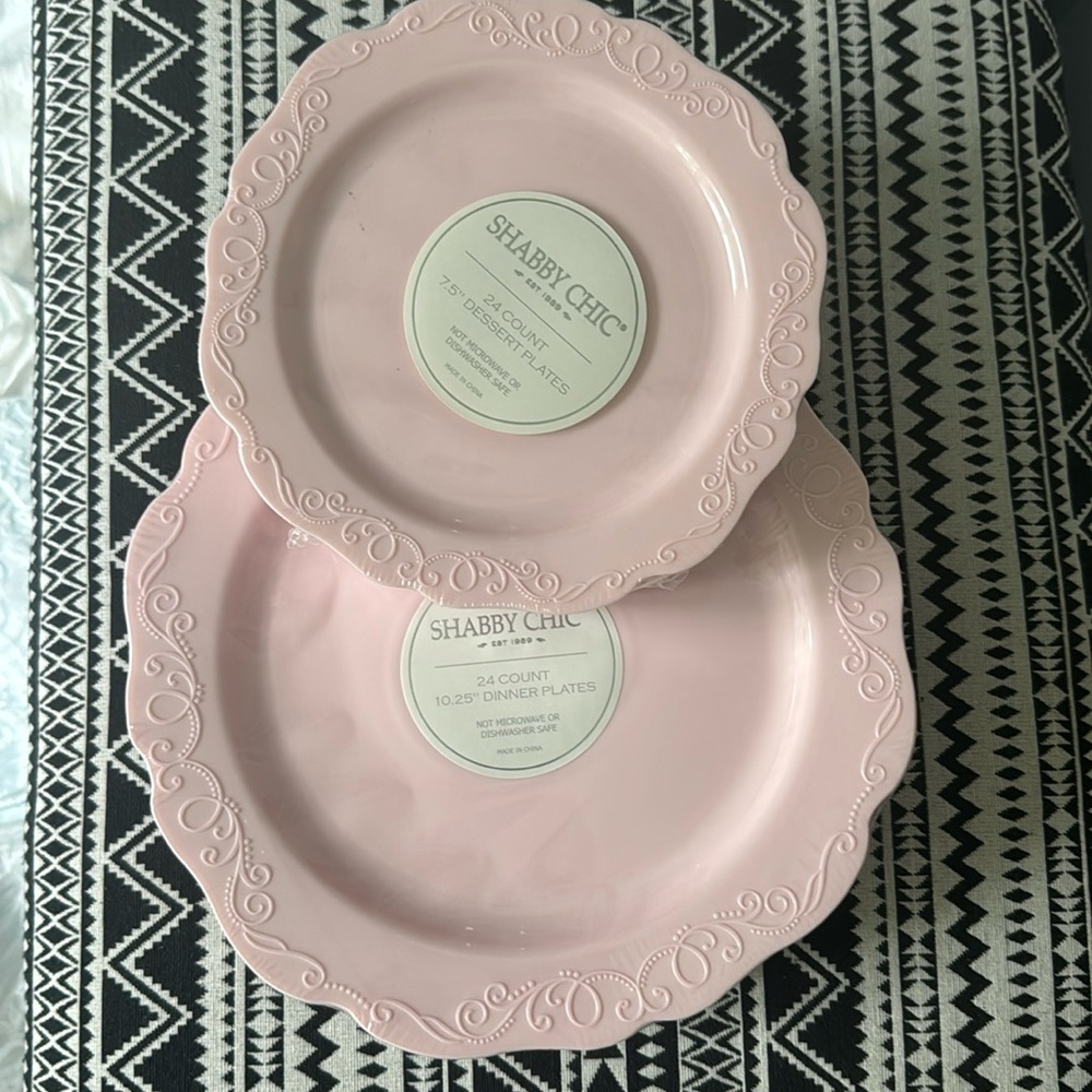 Shabby Chic 48 plates ( 24 7.5” dessert , 24 10.25” dinner) pink